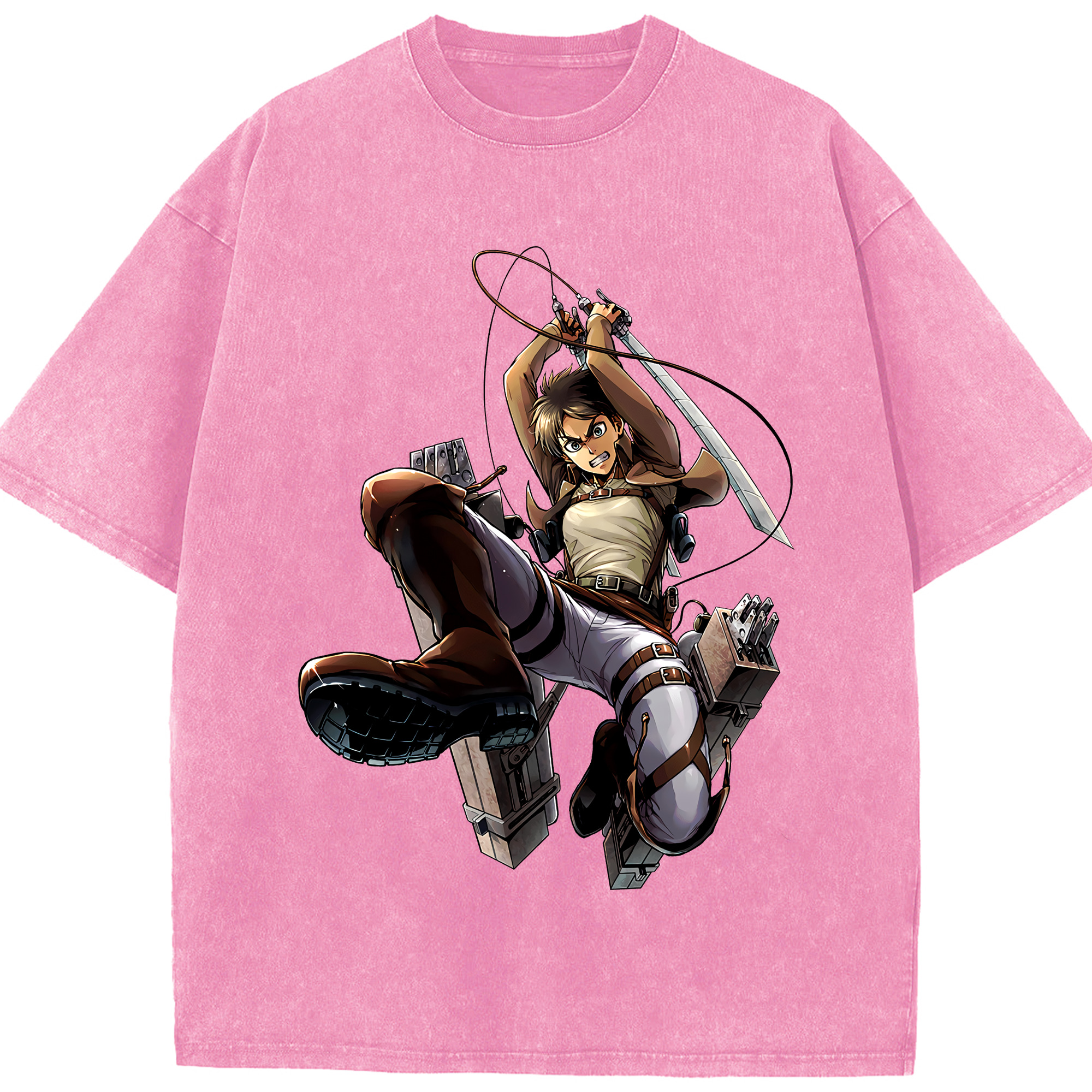 （画像用） 進撃の巨人 エレン･イェーガー Attack on Titan Eren Jäger 綿100% ヴィンテージ風 半袖Tシャツ（フロントプリント）